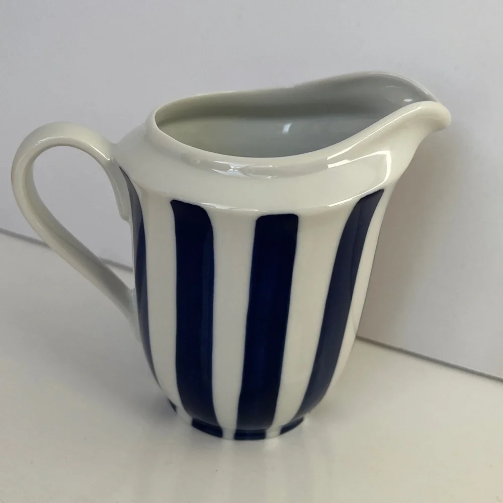 Vintage Lyngby Denmark Blue & White Striped Porcelain Creamer